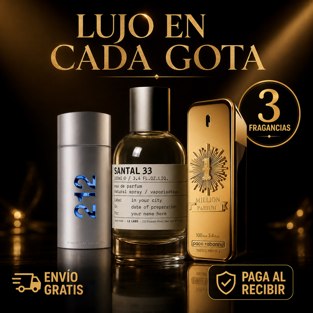Combo Santal 33, one millon, 212 men