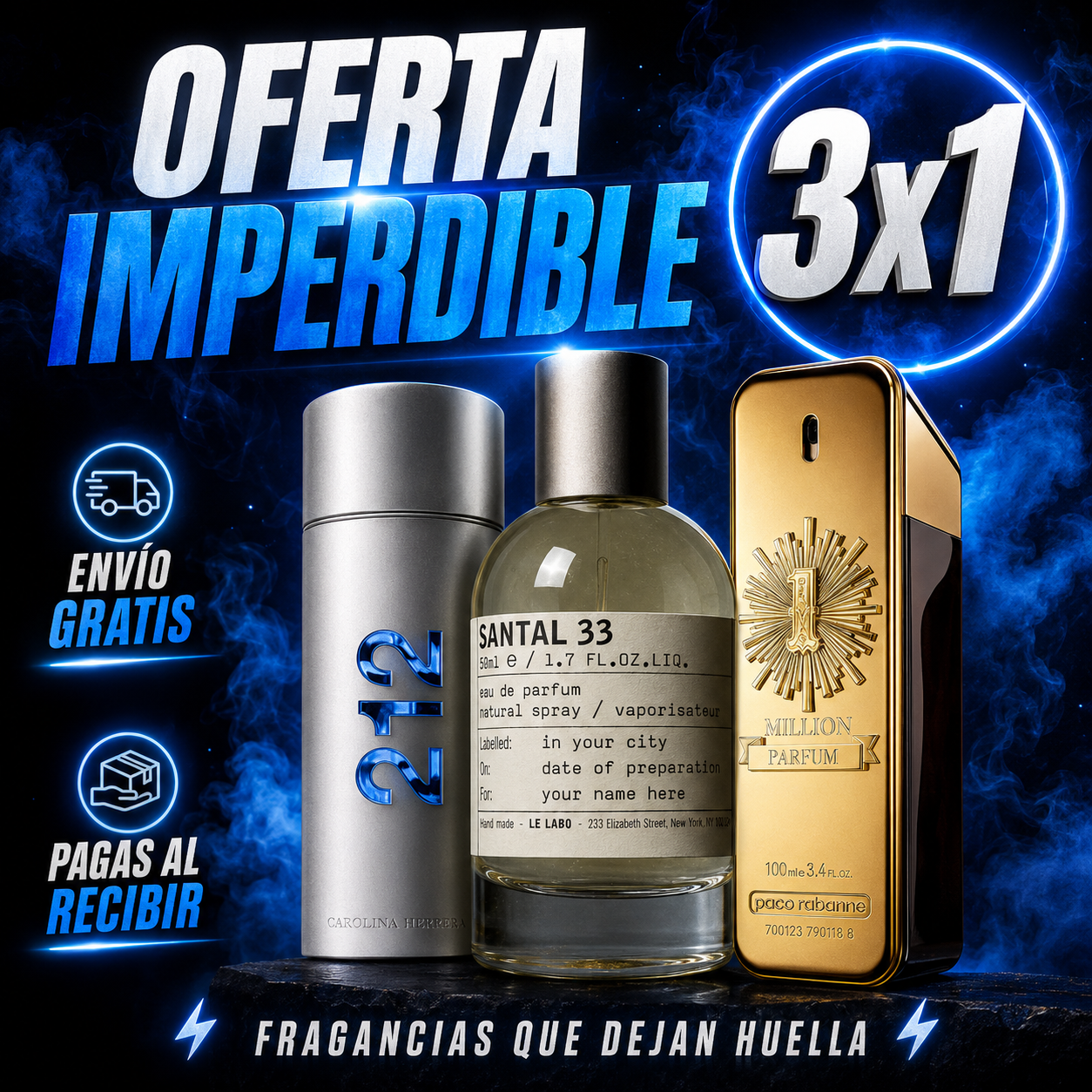 Combo Santal 33, one millon, 212 men