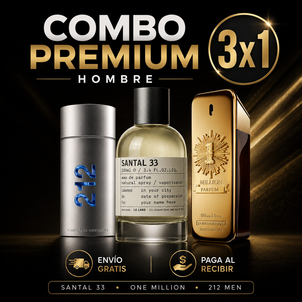 Combo Santal 33, one millon, 212 men